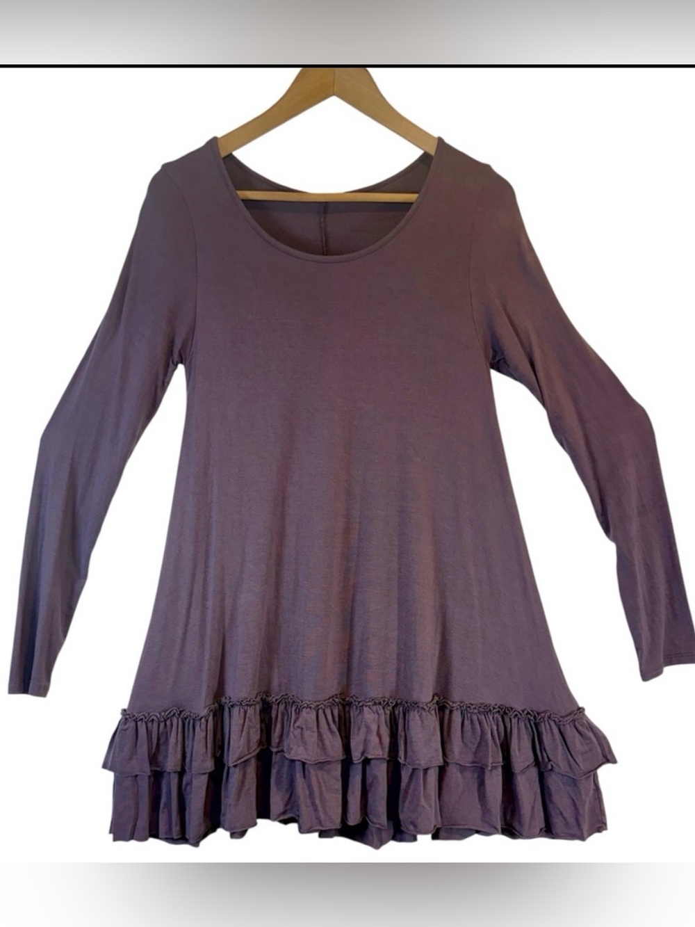 Easel Ruffle Tunic Size Small Purple Long Sleeve Oversized Lagenlook